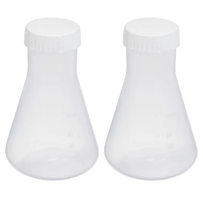 100ml Plastic Erlenmeyer Flask with Caps, 2 Pack Narrow Mouth Conical Flask - Image 1 of 4