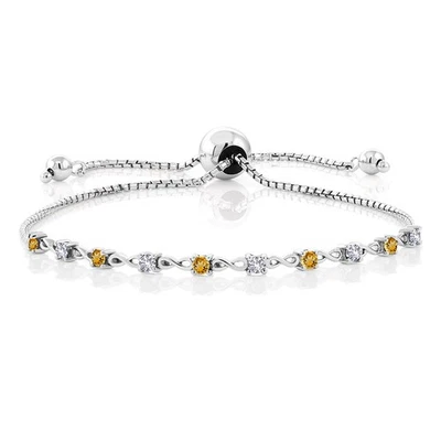 0.60 Ct Round Yellow Citrine White Created Sapphire 925 Sterling Silver Bracelet - Image 1 of 3