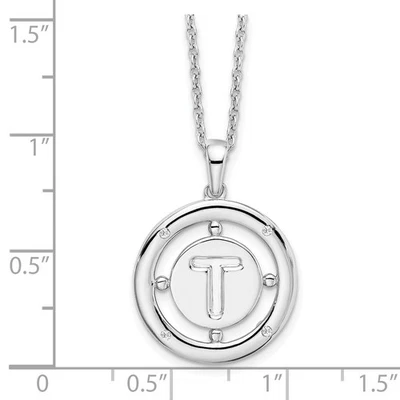 Collar colgante de plata de ley chapado en rodio redondo con letra T de diamantes Foto 1 de 4