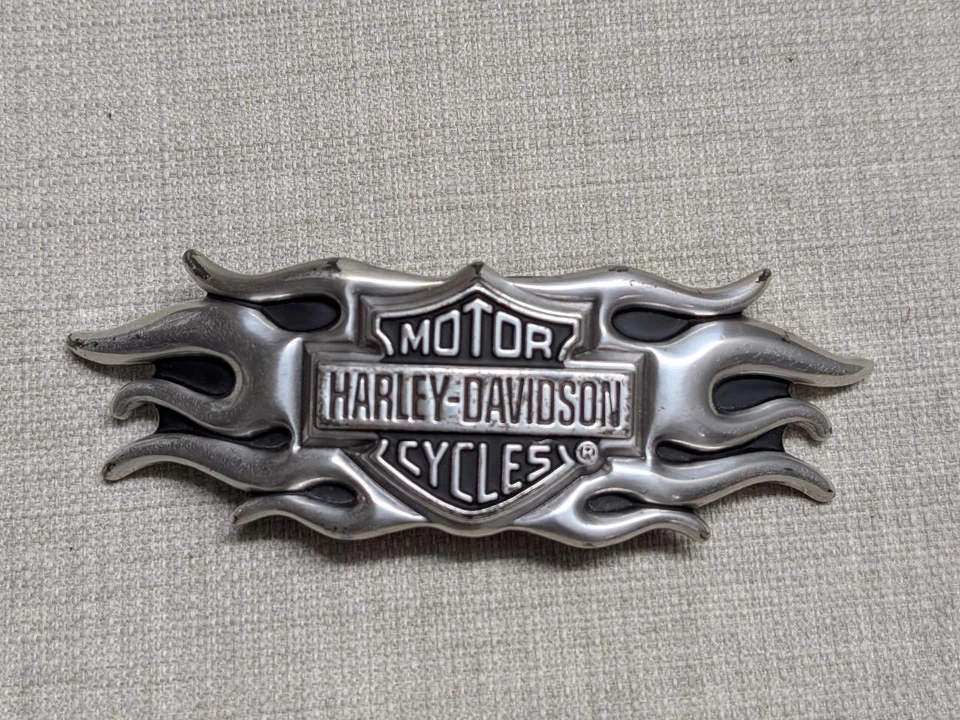 Hebilla de cinturón vintage Y2K Harley Davidson motocicleta llamas metal cromado occidental Foto 1 de 4