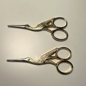 Vintage Embroidery Scissors Stork Crane Sewing 3.5” Lot Japan Italy Gold Metal - Picture 1 of 8