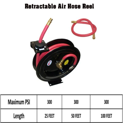 25 Ft/ 50 Ft/ 100 Ft x 3/8" Retractable Air Hose Reel Wall Truck Mount 300 PSI - Image 1 of 4