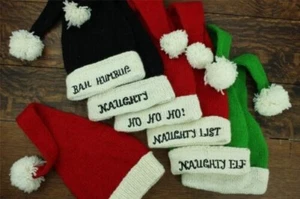 Hand Knitted Wool Christmas Hat Xmas Santa Elf Bah Humbug Naughty Nice List - Bild 1 von 54