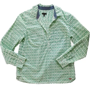 Talbots Size 8 Green White Apple Print Roll Tab Sleeve 100% Cotton Tunic Shirt - Picture 1 of 5