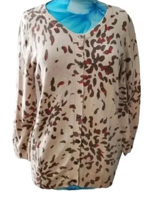 Cárdigan JAEGER Mezcla de Lana CACHEMIRA Y ANGORA Abotonado Estampado Animal Mediano 12 Reino Unido Foto 1 de 4