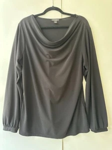 Halogen Drape V- Neck Long Blouson Sleeves Black Top Sz XXL - Picture 1 of 8