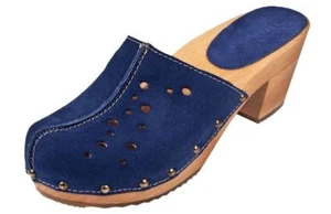Zoccoli in legno colore blu scuro scamosciato OS2-PF US misura scarpa (donna) - Foto 1 di 4