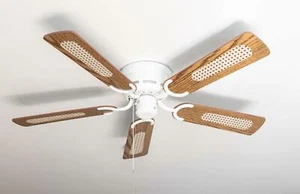 Ceiling Fan with Pull Cord Kisa Deluxe White 105 CM Blades Oak & Walnut - Picture 1 of 8