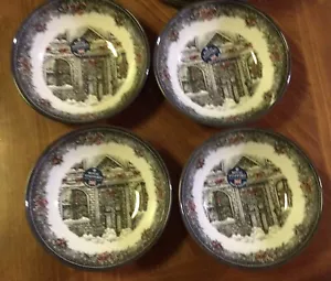 Royal Stafford Weihnachtshaus mit Schnee 7,5"" Durchmesser Schalen 4er Set Neu - Bild 1 von 1