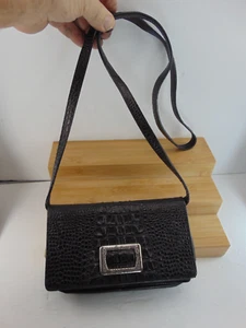 Brighton Black Leather Croc Embossed Shoulder Handbag $295.00! GREAT CONDITION! - Picture 1 of 12