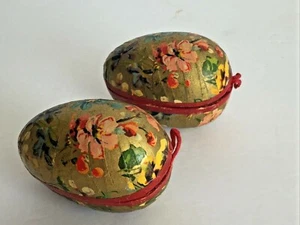 Vtg 2 Decorative Floral Paper Mache Covered Oval Trinket Box 4"L x 2.5" GERMANY - Picture 1 of 12