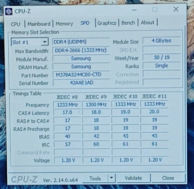 M378A5244CB0-CTD Samsung 4GB PC4-21300 DDR4-2666MHz non-ECC 1Rx16 Desktop Memory - Image 1 of 4