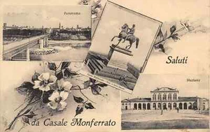 18 CARTOLINA SALUTI DA CASALE MONFERRATO VEDUTINE STAZIONE PANORAMA MONUMENTO VG - Foto 1 di 2