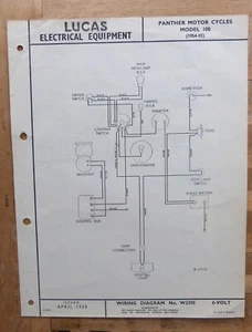 Original LUCAS Panther Model 100 Wiring Diagram 1954-55 W2305 - Picture 1 of 2