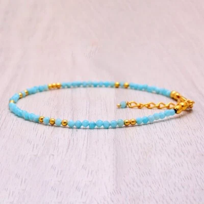 A++ Blauer Amazonit facettierter Edelstein Gold gefüllt Perlen handgefertigte... - Bild 1 von 4