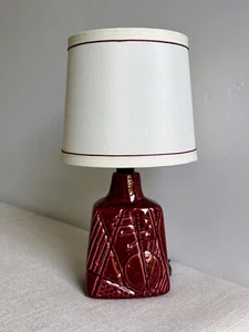 Vtg 1960s MCM Brutalist Red Ceramic Pottery Lamp Syco Keramic Sweden w/ Shade - Picture 1 of 11