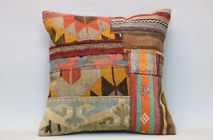 Patchwork Kilim Pillow, 20x20 in, Decorative Sofa Cushion, Handmade Boho Pillow