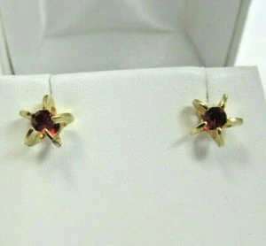 Estate 14K YG.20 CTW Ruby lab Created  Stud Earrings 1/4" Drop .77 Gr - Picture 1 of 2