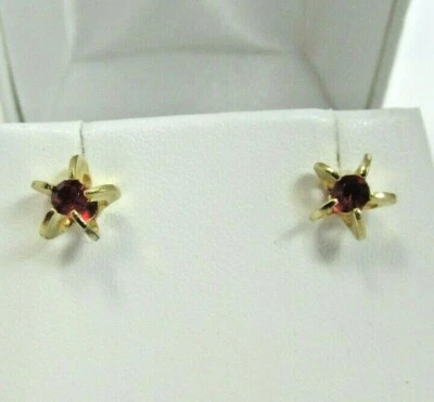 Estate 14K YG.20 CTW Ruby lab Created  Stud Earrings 1/4" Drop .77 Gr - Image 1 of 2
