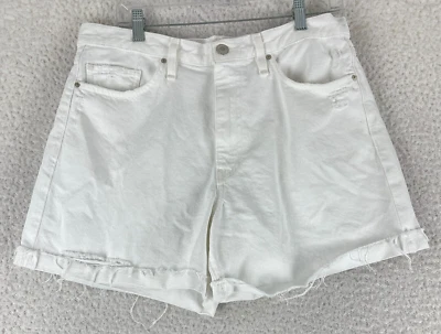 Shorts jeans feminino Hudson branco denim 4" punho rolo bolsos cintura alta tamanho 32 - Imagem 1 de 4