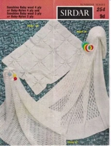 SIRDAR Vintage Knitting Pattern Leaflet 254 Baby Pram Cover & Shawls 3 & 4 Ply - Picture 1 of 1