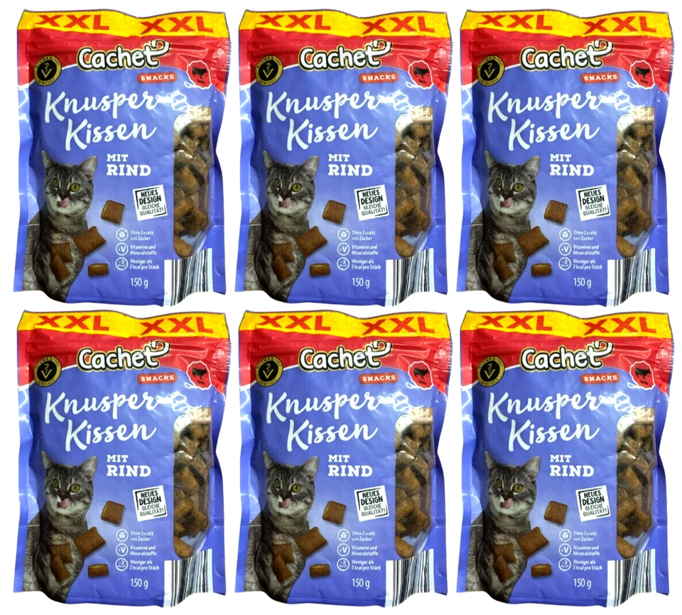 6x 150g CACHET Classic Knusperkissen Katzenfutter mit RIND (900g) Vitamine - Bild 1 von 1