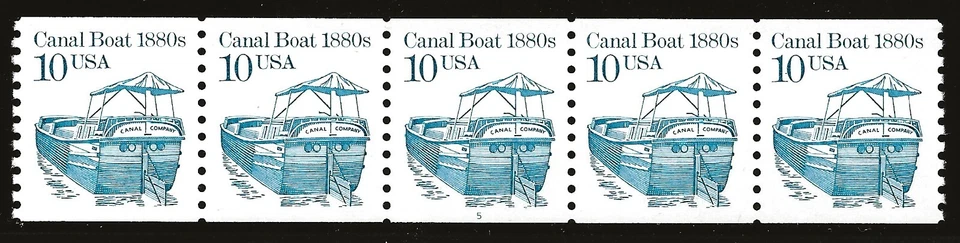 US Scott #2257c, Plate #5 Coil 1987 Canal Boat 10c VF MNH - Image 1 of 1