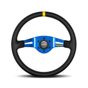 MOMO Mod.03 Two Spoke Steering Wheel Black Leather Blue Spokes 350mm - 111504... - Afbeelding 1 van 1