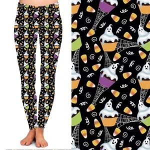 Halloween Ghost Cupcake Candy Corn Women's Leggings TC2 Extra Plus Size 20-24 - Picture 1 of 2
