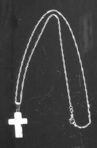 WHITE WITH BLACK DESIGNS JADE CROSS ON 18" WATER WAVE CHAIN (V731) - Picture 1 of 2