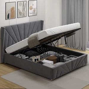 Sunrise Velvet Ottoman Storage Bed Frame with Lift-Up Single Double King Size - Picture 1 of 44