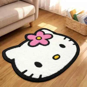 Sanrio Hello Kitty Face Accent Rug Kaohana Flower Bow Fluffy Bath Bedroom Decor - Picture 1 of 17