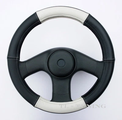 Lenkradbezug SCHWARZ-HELLGRAU mit Faden GRAU Echtes Leder Lenkradhülle Ø 35-37 - Bild 1 von 4