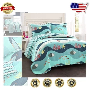 Soft Reversible Cotton Twin Quilt Set with Ocean Theme – Perfect for Any Season - Picture 1 of 10