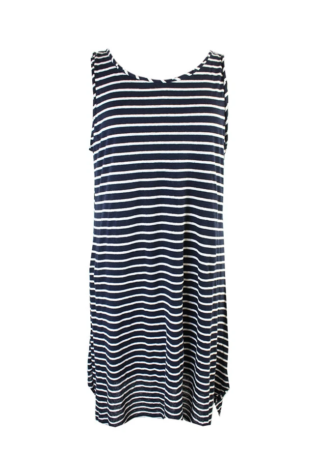 Vestido recto Studio M azul marino sin mangas de lino a rayas L Foto 1 de 3