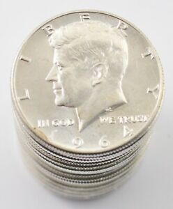BU Unc 1964 Kennedy Half Dollar Roll $10 - 20 Coin Lot Silver *0433