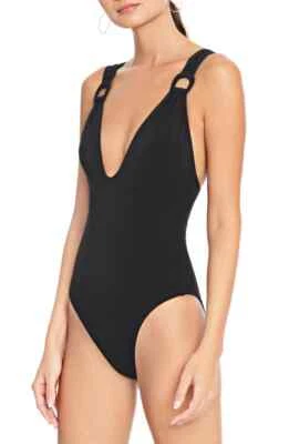 Robin Piccone Plunge Neckline One-Piece Black L26142 Women's Size 12 - Image 1 of 3
