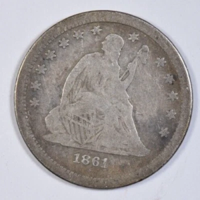 1861 SEATED LIBERTY QUARTER ~ NICE VERY ORIGINAL VF! INV#3 - Image 1 of 2