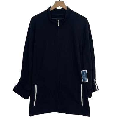 NEW Karen Scott Jacket Women's Plus Size 3X Deep Black French Terry Full Zip - Image 1 of 4