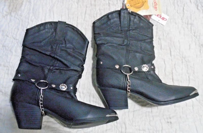 Botas de cuero Dingo para mujer 8M Western Pig holgadas puntera de metal negro superior de cuero Foto 1 de 4