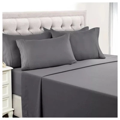 Gray Bed Sheets Set (4-PC)   Egyptian Comfort Deep Pocket Gray Full Queen King - Image 1 of 3