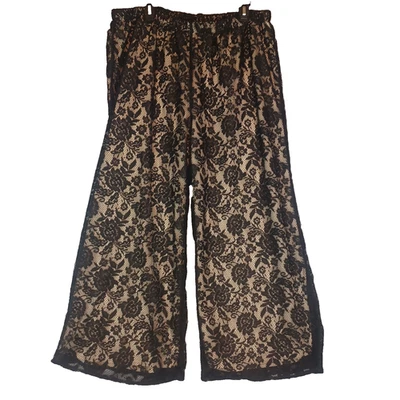 Pantalones para mujer talla 24W pierna ancha de encaje negro/forrado glamour gótico romántico Foto 1 de 4