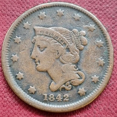 1842 Braided Hair Large Cent 1c Circulated #93411 - Image 1 of 2