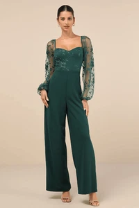Nuevo con etiquetas Mono Lulus Darling Carisma Verde Esmeralda Malla Bordado Talla Pequeña - Imagen 1 de 4