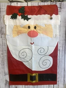 Evergreen Applique House Flag "Christmas Santa" 28"x44" Mustache & Nose 3D Bells - Picture 1 of 2