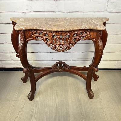 Sofá mesa consola estilo rococó madera tallada y mármol rosa ornamentado ¡RECOGIDA LOCAL! Foto 1 de 4