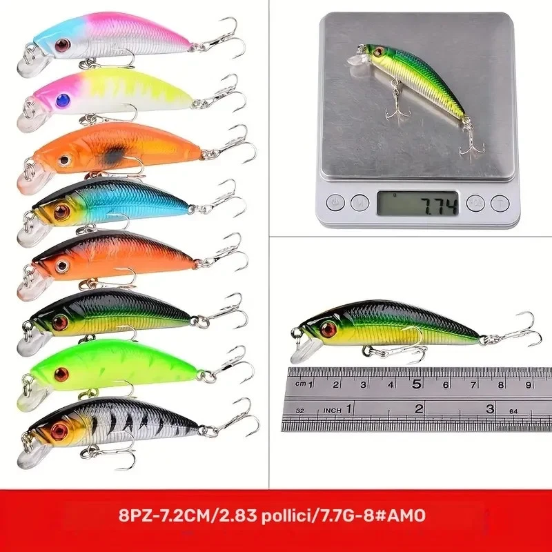 Lotto 8 Esche da pesca finte Minnow artificiale - Immagine 1 di 1
