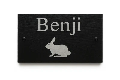 Personalised Engraved Slate Pet Rabbit Bunny Name Plaque Hutch Sign - Image 1 of 3