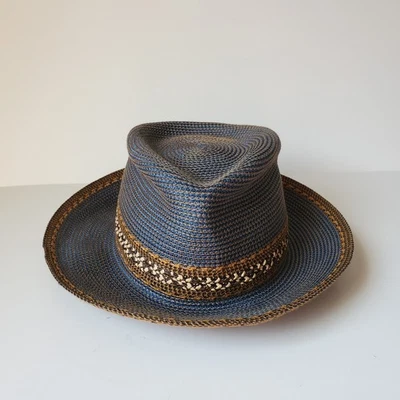 Eric Javits Women's Straw Classic Fedora Packable Sun Hat Boat Blue Lightweight  - Image 1 of 4