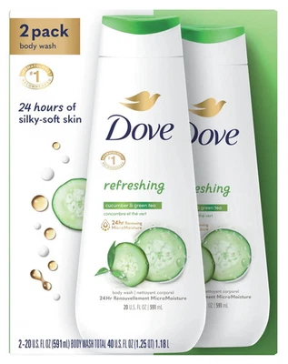 Dove Body Wash Refreshing Cucumber and Green Tea Bacteria While ，20 oz, 2 Count - Image 1 of 4